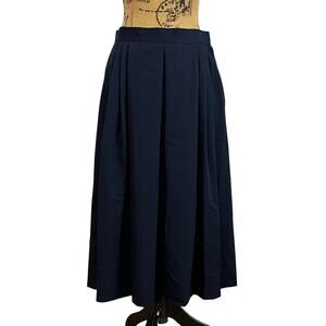 Vintage Barry Bricken Navy Blue Wool Pleated Lined Midi Skirt Women’s M 30.5”